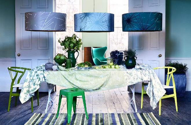 Green Blue Furnished Amazing Green Blue Living Room Furnished With Table Covered By Tablecloth And Centerpiece With Pendants Interior Design  Easy Stylish Home Designed By Bright Green Color Schemes