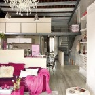 Living Room Stunning Amazing Living Room Design Of Stunning Apartment With Stylish Dark Pink Colored Sofa And Grey Rug Carpet On The Floor Interior Design Admirable Vintage Interior Revels In Two Levels Loft Apartments