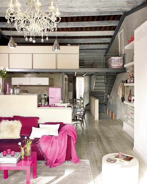 Living Room Stunning Amazing Living Room Design Of Stunning Apartment With Stylish Dark Pink Colored Sofa And Grey Rug Carpet On The Floor Interior Design  Admirable Vintage Interior Revels In Two Levels Loft Apartments