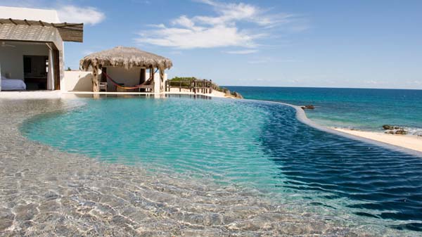 Outyard Design Grey Amusing Courtyard Design Of Villa Grey Cape With Beautiful View Of Blue Colored Ocean And Blue Colored Pool Interior Design Fabulous Relaxing Interior From Villa Grey Cape In Mexico