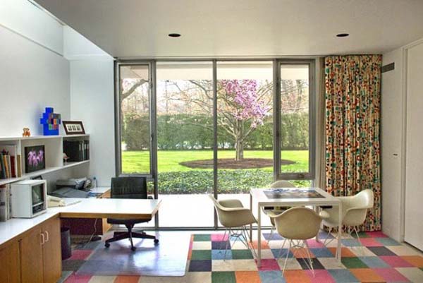 Home Office Wooden Amusing Home Office Area With Wooden Table And Cream Chairs In Miller House That Glass Door Showing Outside Area Dream Homes Vibrant And Colorful Interior Design For Rooms In Your Home