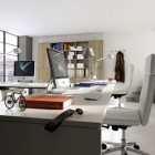 Two Long L Angelic Two Long Tables In L Shape Design And Some White Office Chairs In Hulsta Modern Wood Home Office Office & Workspace Creative Workspace Room Decorated To Increase Work Performance