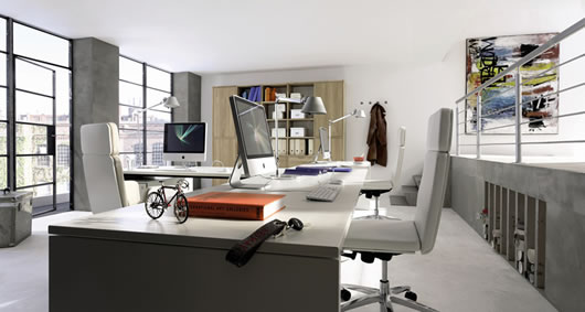 Two Long L Angelic Two Long Tables In L Shape Design And Some White Office Chairs In Hulsta Modern Wood Home Office Office & Workspace  Creative Workspace Room Decorated To Increase Work Performance