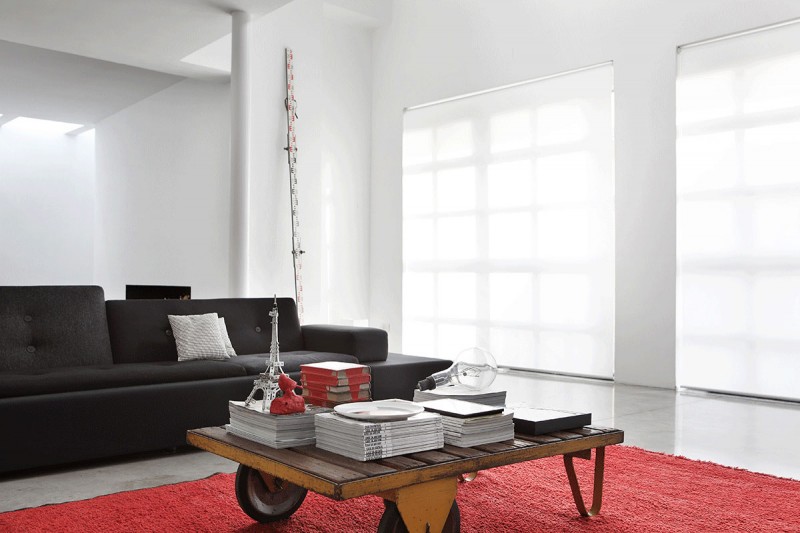 Wood Coffee Casters Antique Wood Coffee Table With Casters And Dark Bed Sofa In Lo Spazio House Warm Red Carpet Sleek Concrete Floor White Venetian Blind Dream Homes Fascinating Contemporary Home With White Neutral Color And Quirky Accents