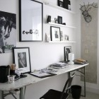 Application Of Office Appealing Application Of Eclectic Home Office With Gorgeous Floating Shelves Steel Legs Black Iron Chair White Wall Various Wall Pictures Office & Workspace Adorable Home Office Design Find Your Own Style