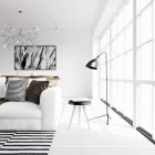 Atdesign Monochrome Style Appealing ATDesign Monochrome Living Nordic Style Involved Curved Standing Lamp Beside White Sofa And Wood Side Table Dream Homes Fancy Nordic Interior Concept In Beautiful Appearance Views