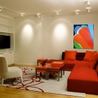Bold Art In Appealing Bold Art Work Design In The Living Room With Cream And Red Sofas Facing Table Also Interior Design Colorful Neon Interior Paint With Contemporary Interior Accents