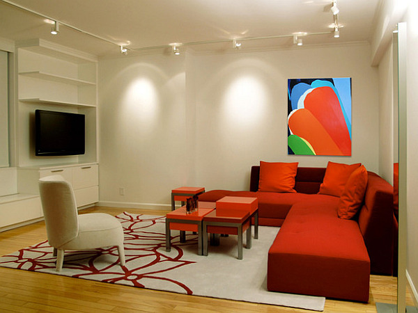 Bold Art In Appealing Bold Art Work Design In The Living Room With Cream And Red Sofas Facing Table Also Interior Design Colorful Neon Interior Paint With Contemporary Interior Accents