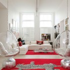 Bubble Glass In Appealing Bubble Glass Hanging Chairs In Modern London House Sitting Space With White Sectional Sofa And Red Carpets Dream Homes Elegant Simple Interior Design Maximizing Bright White Color Scheme