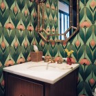 Wall Design Art Artistic Wall Design In Tropical Art Nouveau Bathroom With White Sink Feat Gold Faucet That Competed The Room Interior Design Chic And Tropical Interior Design For Sweet Contemporary Homes