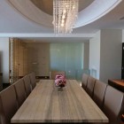 Small Potted Wooden Attractive Small Potted Flower On Wooden Dining Desk With Chairs Beautified With Crystal Chandelier Inside Romanza Residence Dream Homes Cool Wooden Interior Design Details In A Unique Modern Home