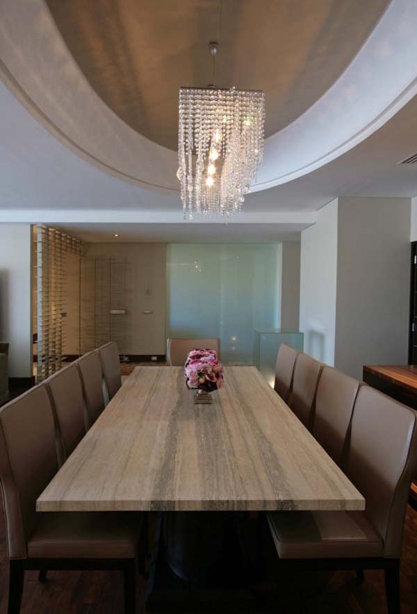 Small Potted Wooden Attractive Small Potted Flower On Wooden Dining Desk With Chairs Beautified With Crystal Chandelier Inside Romanza Residence Dream Homes  Cool Wooden Interior Design Details In A Unique Modern Home