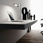 Ergonomic Home Idea Awesome Ergonomic Home Office Design Idea With Minimalism In Gray With Floating White Desk Black Wheel Chairs Black Desk Ornaments And Table Lamp Office & Workspace Adorable Home Office Design Find Your Own Style