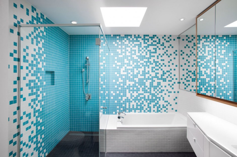 Light Blue Wall Awesome Light Blue White Painted Wall In Bathroom Of Chambord Residence Involved White Bath Up With Silver Faucet And Big Wall Glass Interior Design  Creative House With Wood Exteriors And Interior Decorations