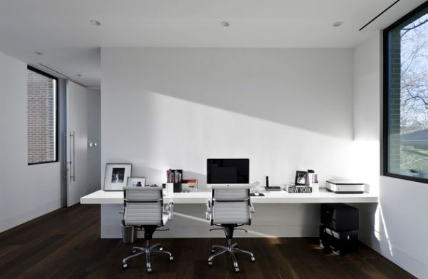 Look Of Mounted Bewitching Look Of White Wall Mounted Desk The Highlight Of This Home Office Space On Dark Wooden Floor White Concrete Wall And Ceiling Office & Workspace  Adorable Home Office Design Find Your Own Style