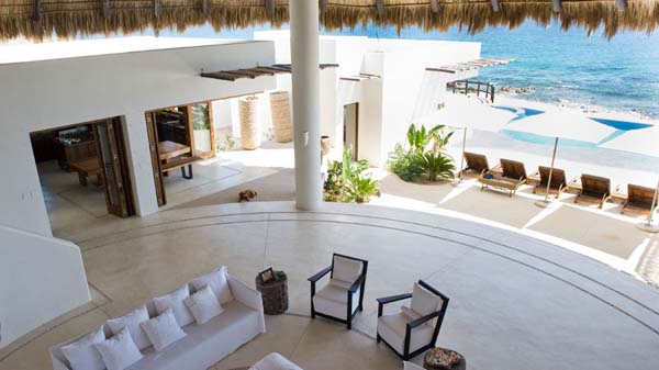 Outdoor Living Of Breathtaking Outdoor Living Room Design Of Villa Grey Cape With Cream Colored Marble Floor And White Colored Concrete Pillar Interior Design Fabulous Relaxing Interior From Villa Grey Cape In Mexico