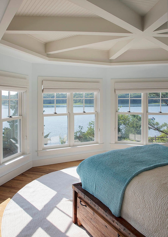 Bedroom Design View Brilliant Bedroom Design With Lake View At Falmouth Residence Marthas Vineyard Applied Wooden Bed Frame And Circle Carpet Interior Design Fabulous Classic Interior Decoration With Surrounding Windows Design