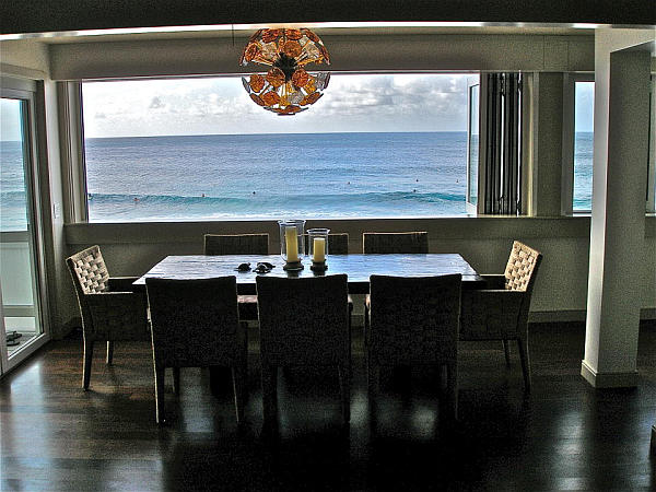 View By With Calm View By Dining Table With Candles Under Pendant Lamp That Showing Sea Panoramas At Modern Interiors With Amazing Views Dream Homes  Stylish Modern Interior Design In Snow White Layout And Style