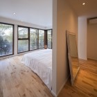 Wooden Striped Cabane Captivating Wooden Striped Floor In Cabane Residence Design For Bedroom With Wooden Glasses Windows In White Painting Dream Homes Classic And Contemporary Country House Blending Light Wood And Glass Elements