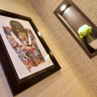 Wall Painting Framed Charming Wall Painting At Bathroom Framed By Wood Also Built In Wall Vase Storage At Minimalist Apartment Dream Homes Stylish But Contemporary Home Decor With Elegant Interior Theme