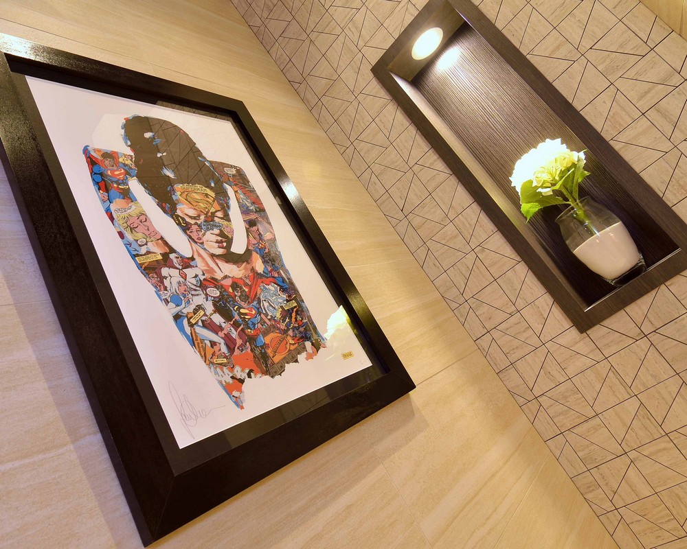Wall Painting Framed Charming Wall Painting At Bathroom Framed By Wood Also Built In Wall Vase Storage At Minimalist Apartment Dream Homes Stylish But Contemporary Home Decor With Elegant Interior Theme