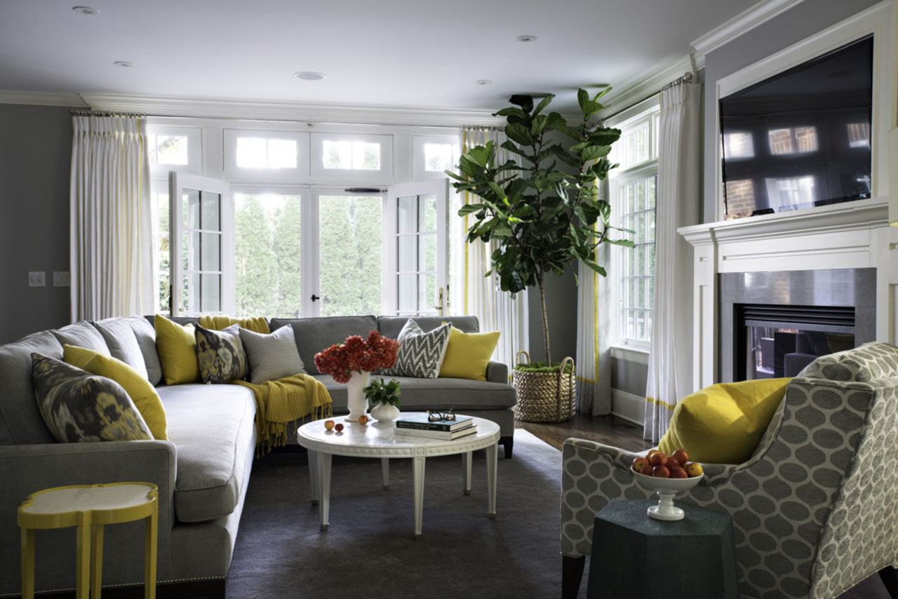Avon Road Bhdm Cheerful Avon Road Residence By BHDM Living Room Idea Furnished With Light Grey Sectional Sofa And Yellow Pillows Dream Homes Classic Living Room Style For The Stylish Home Appearance