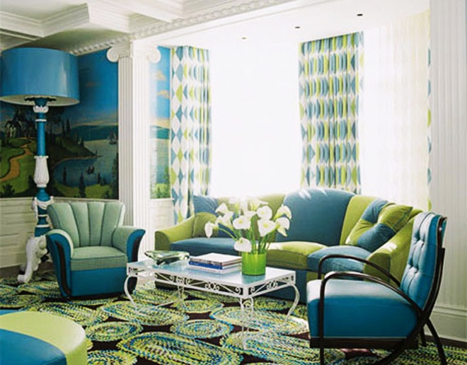 Green Blue Idea Cheerful Green Blue Living Room Idea Furnished With Foamy Sofa And Chair Coupled With White Coffee Table Interior Design  Easy Stylish Home Designed By Bright Green Color Schemes