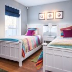 Swedish House Kids Cheerful Swedish House Bedroom For Kids Involving Double Twin Beds Covered By Striped Bedspread For Girls Dream Homes Fascinating Scandinavian Interior Design In Bright And Vivid Color Themes
