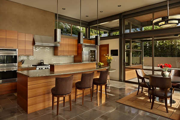 Interior Of House Chic Interior Of The Lake House Kitchen With Brown Stools And Wooden Island Near Wooden Cabinets Dream Homes Contemporary Lake House Integrates With Beautiful Natural Landscape