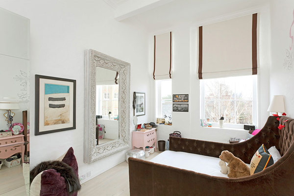 Mirror In London Classic Mirror In The Modern London House Bedroom With Brown Padded Bed And White Mattress Near Pink Dresser Dream Homes  Elegant Simple Interior Design Maximizing Bright White Color Scheme