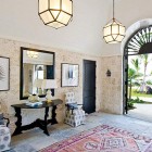 And Tropical Pendant Clear And Tropical Foyer With Pendant Lamp Above The Carpet That Beside The Wooden Table Under The Mirror Decoration Interior Design Chic And Tropical Interior Design For Sweet Contemporary Homes