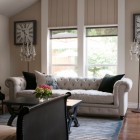 Living Room Sofas Clear Living Room With Cream Sofas Facing The Flowers And Wooden Table In Black Color That Floor Lamp Shades Beside The Windows Interior Design Eclectic Floor Lamp Shades For Luxurious Tropical Rooms