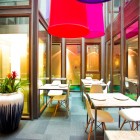 Dinning Table Magenta Colorful Dining Table Design With Magenta Red And Purple Of Pendant Lamps In The Hotel Portago Urban Hotels & Resorts Bright Modern Interiors With Vibrant Pops Of Colors For Hotels