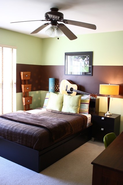 Green And Rooms Cozy Green And Brown Cool Rooms For Teenagers For Twin Displaying Vertical Storage And Music Spot On Headboard Bedroom  Stylish Bedroom For Teenagers Playing Decoration In Various Styles