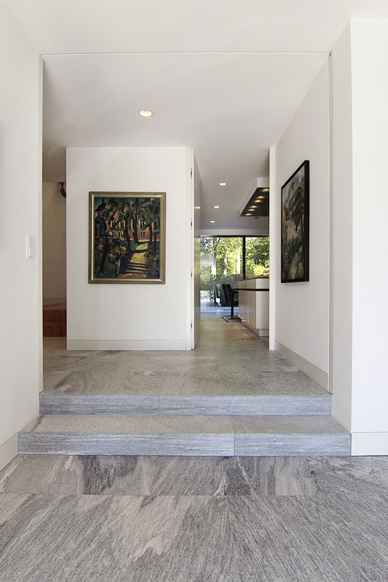 Grey Patterned Inside Elegant Grey Patterned Flooring Installed Inside Music Room Home Hallway Interior With Artistic Painting Ideas Dream Homes Elegant Concrete Home With Modern Exteriors And Frameless Glass Walls