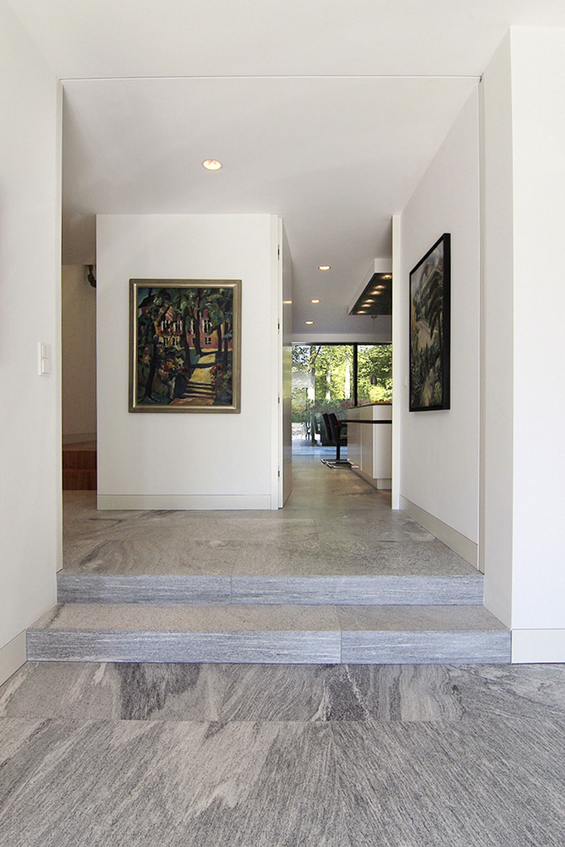 Grey Patterned Inside Elegant Grey Patterned Flooring Installed Inside Music Room Home Hallway Interior With Artistic Painting Ideas Dream Homes  Elegant Concrete Home With Modern Exteriors And Frameless Glass Walls