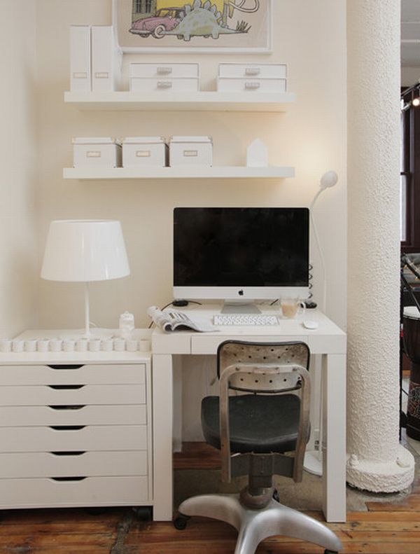 Von Hagels Area Elegant Modern Workspace With A Small White Table As Well As Mini Work Area In White Desk Cabinet Drawer Chic White Table Lamp Modern Wheel Chair White Floating Shelves Office & Workspace  Adorable Home Office Design Find Your Own Style