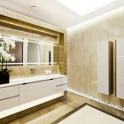 Modern Bathroom White Excellent Modern Bathroom With Minimalist White Bathroom Vanity Beautiful Flower In Dark Pot Rectangular Mirror Shiny Hidden Light Dream Homes Extravagant Luxurious Interior Decoration Brings Warm And Cozy Nuance