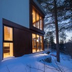 Views In Of Excellent Views In The Night Of Cabane Residence Design With Snow Atmosphere And Christmas Trees Near The House Dream Homes Classic And Contemporary Country House Blending Light Wood And Glass Elements