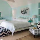 Blue Themed At Exciting Blue Themed Bedroom Interior At Falmouth Residence Marthas Vineyard Applied Chevron Foot Board Designs Interior Design Fabulous Classic Interior Decoration With Surrounding Windows Design