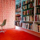 Bookcase Design Taupe Extraordinary Bookcase Design Ideas Facing Taupe Chair Feat Red Fur Rug At The Miller House Decor Dream Homes Vibrant And Colorful Interior Design For Rooms In Your Home