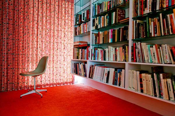 Bookcase Design Taupe Extraordinary Bookcase Design Ideas Facing Taupe Chair Feat Red Fur Rug At The Miller House Decor Dream Homes Vibrant And Colorful Interior Design For Rooms In Your Home