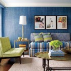 Catching Deep Wall Eye Catching Deep Blue Textured Wall Beautified With Green Blue Living Room Furniture Set With Tray Coffee Table Interior Design Easy Stylish Home Designed By Bright Green Color Schemes