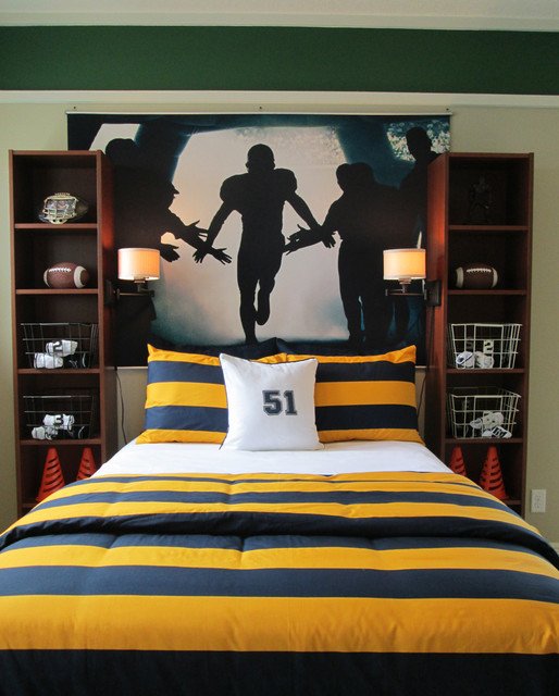 Catching Yellow Themed Eye Catching Yellow And Grey Themed Cool Rooms For Teenagers With Football Poster Studded On Center Wall Bedroom  Stylish Bedroom For Teenagers Playing Decoration In Various Styles