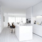 Atdesign Nordic Kitchen Fabulous ATDesign Nordic Style Minimalist Kitchen In White Furnished Stools On Kitchen Island On White Striped Floor Dream Homes Fancy Nordic Interior Concept In Beautiful Appearance Views
