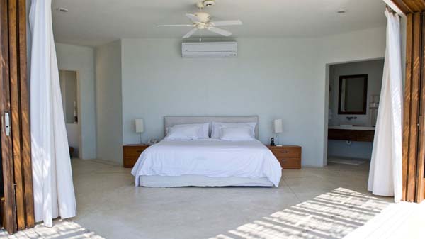 Bedroom Design Grey Fabulous Bedroom Design Of Villa Grey Cape With White Colored Bed Linen White Pillows And White Ceiling Fan Interior Design Fabulous Relaxing Interior From Villa Grey Cape In Mexico