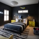 Black Painted For Fabulous Black Painted Cool Rooms For Teenagers Furnished With Dark Striped Knit Bedding Coupled With Yellow Bedsides Bedroom Stylish Bedroom For Teenagers Playing Decoration In Various Styles