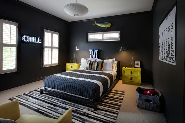 Black Painted For Fabulous Black Painted Cool Rooms For Teenagers Furnished With Dark Striped Knit Bedding Coupled With Yellow Bedsides Bedroom Stylish Bedroom For Teenagers Playing Decoration In Various Styles