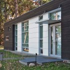 Facade View Weaving Fabulous Facade View Of The Weaving Studio With Glass Door And Grey Pergola Near The Wooden Wall Office & Workspace Impressive Home Office With Guest Bedroom And Glass Windows