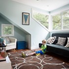 Family Room Black Fabulous Family Room Design With Black Sofa And Brown Carpet Area At Corbino House With Hardwood Floor Idea Decoration Beautiful Modern House With Sleek And Efficient Room Arrangement